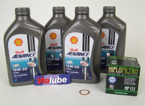 Service Wartung Ölwechsel Kit Shell Advance 4T 15W-50 HF153 passend für Ducati
